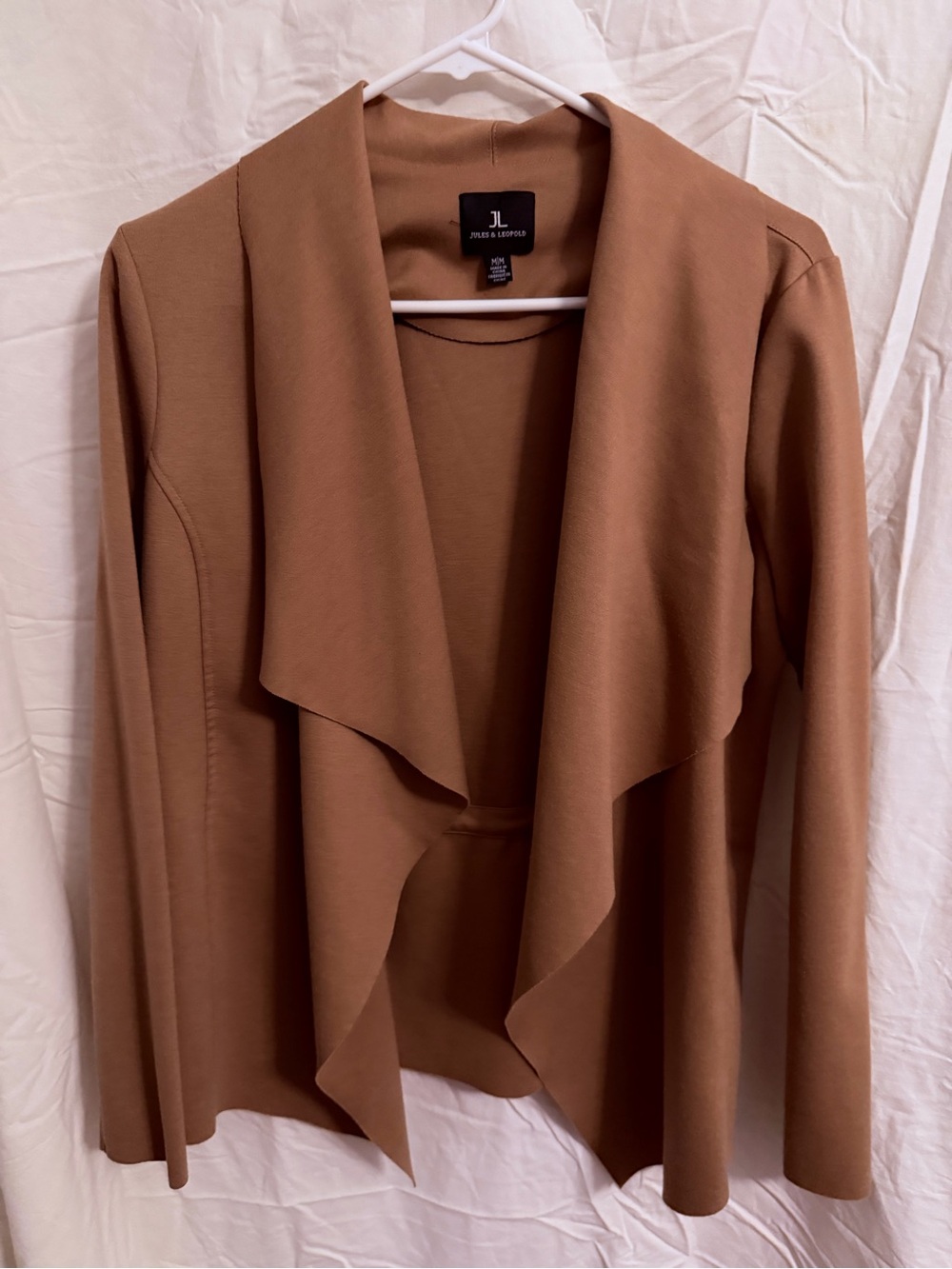 Jules & Leopold Camel Open-Front Draped Pantsuit Jacket